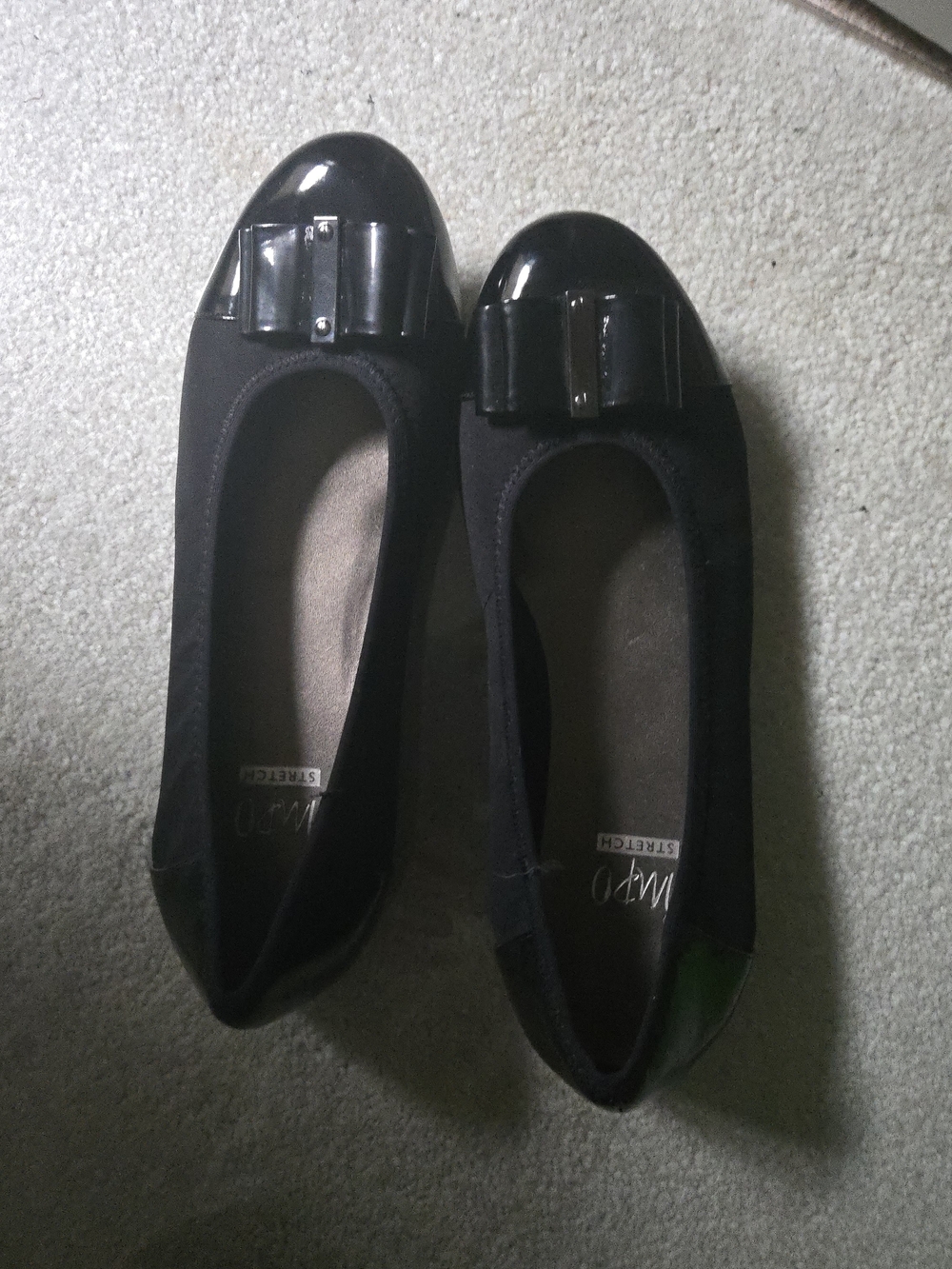 EUC Marco Tozzi Women's Black Knit Ballet Flats Slip-On Bow Comfort Stretch - 8